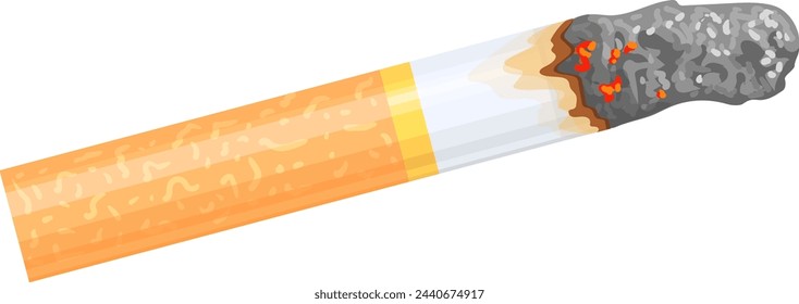 Burning cigarette cartoon icon. Smoking nicotine symbol isolated on white background