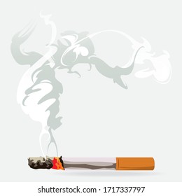 Burning cigarette. cigarette cause air pollution. smoking kill. quit smoking concept. flat vector illustration.