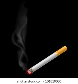 Burning cigarette. Illustration on black background for design