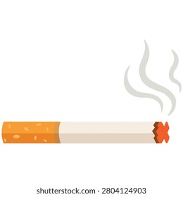 Burning Cigarette Illustration With Smoke Effect Tobacco Product Concept Isolated Object Design For Awareness Campaigns Educational Materials And Health Related Creative Projects