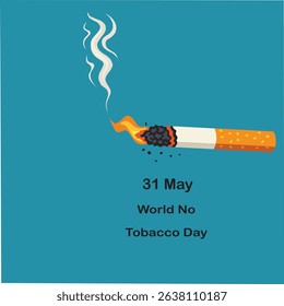 Burning Cigarette Lying Flat with Smoke – No Tobacco Day Health Awareness Vector