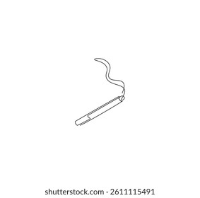Burning cigarette outline drawing illustration. Continuous line draw of smoking cigarette vector.
