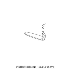 Burning cigarette outline drawing illustration. Continuous line draw of smoking cigarette vector.
