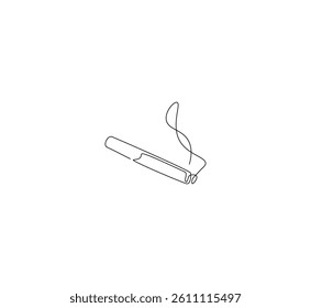 Burning cigarette outline drawing illustration. Continuous line draw of smoking cigarette vector.

