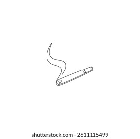 Burning cigarette outline drawing illustration. Continuous line draw of smoking cigarette vector.
