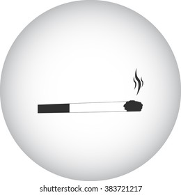 Burning cigarette simple icon  on round background