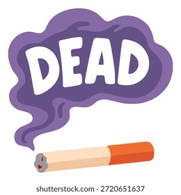 Humo de cigarrillo ardiente con atención de advertencia muerta Diseño de Plantilla de Ilustración vectorial de color plano