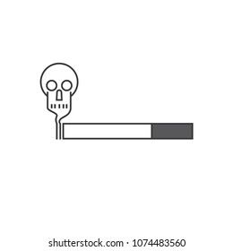 Burning cigarette with a smoke formed skull dead. Vector illustration.