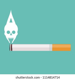 Burning cigarette with a smoke formed skull dead. Vector illustration.