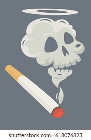 Burning cigarette with a smoke formed skull dead. Vector illustration.