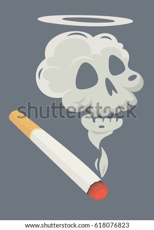 Burning cigarette with a smoke formed skull dead. Vector illustration.