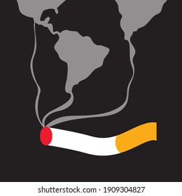 burning cigarette with smoke on black background. Vector design