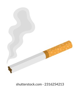 Burning cigarette with smoke. Vector illustration.