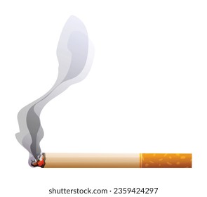 Burning cigarette with smoke vector isolated illustration