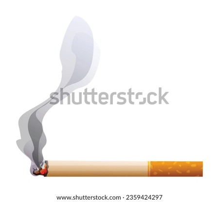 Burning cigarette with smoke vector isolated illustration