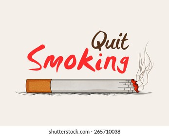 Burning cigarette with text Quit Smoking, can be used as poster, banner or flyer for No Smoking Day.