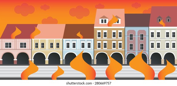 The burning city - fire in city streets