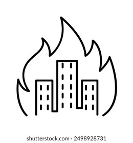 Burning city icon in thin line style Vector illustration graphic design 