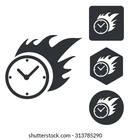 Burning clock icon set, monochrome, isolated on white