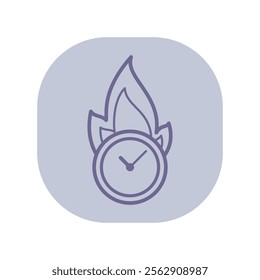 Burning clock line icon. Deadline, overwork outline sign. Business and time management concept. Vector illustration, symbol element for web design and apps