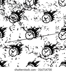 Burning clock pattern, grunge, black image on white background