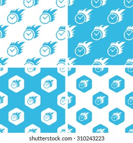 Burning clock patterns set, simple and hexagon, blue and white
