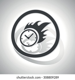 Burning clock sign sticker, curved, with outlining and shadow