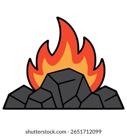 queima de carvão calor combustível quente cor plana vetor ilustração modelo design