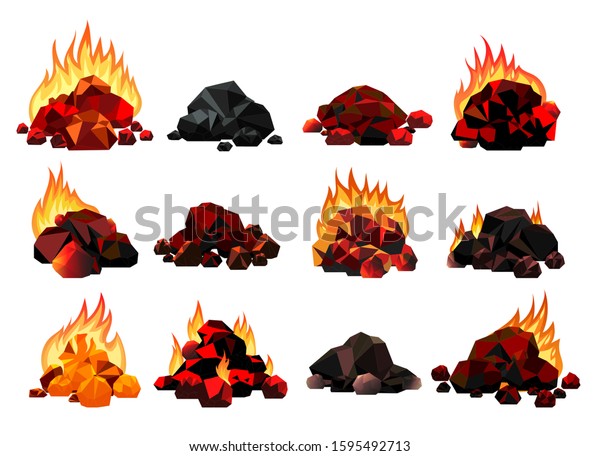 Burning Coal Set Realistic Bright Flame Stock Vector (Royalty Free ...