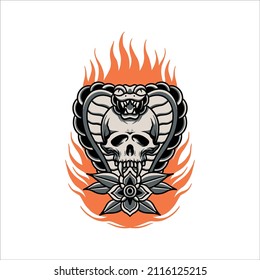 burning cobra tattoo vector design