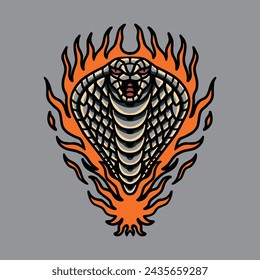 Burning Cobra Vector Design For Tattoo Decoration, Stickers, And T-Shirts