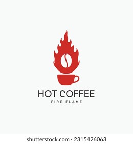 Burning coffee bean with mug, hot drink logo design concept. Vector illustration. Good to use for coffee shop, restaurant company sign