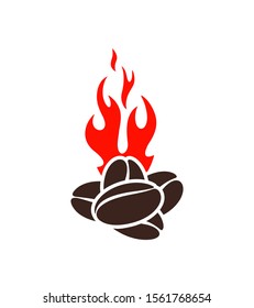 Burning Coffee beans logo. Isolated coffe beans on white background