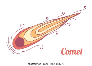 The burning comet flies. Theme of space and astronautics. Vector