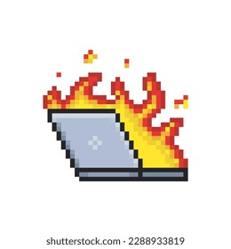 Burning computer, pixel art object