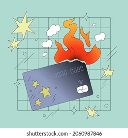 Grabando ilustración vectorial de estilo cómico de tarjeta de crédito. Las finanzas personales, la alfabetización financiera, la libertad financiera, las deudas evitan el concepto.