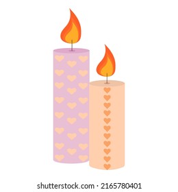 Burning cute wax and paraffin scented candles. Candles decor for home and comfort, holiday decor. Vector illustration eps 10, flat cute candles
