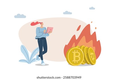 Burning or destroying cryptocurrency coins, Permanently reducing the number of coins removed from circulation, Adding value to a digital currency, Female investor burns burning bitcoins.
