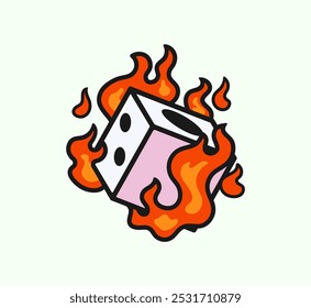 Burning Dice with Flames or Fire Hot in Cartoon Style Vector Illustration 