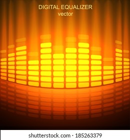 Burning digital equalizer vector background with flares.