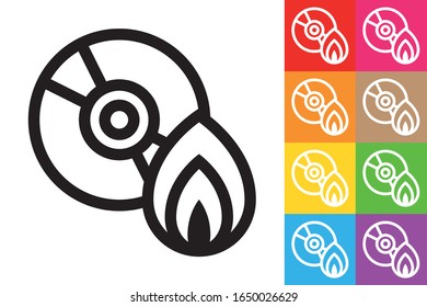 Burning Disc. Line Icon With Different Color Background.