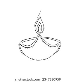 Elemento decorativo de velas de diya quemada para el festival Diwali al estilo de Doodle