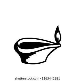 Burning diya hand drawn vector illustration. Traditional lantern sketch drawing style.