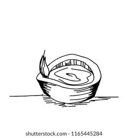Burning diya hand drawn vector illustration. Traditional lantern sketch drawing style.