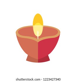 burning diya on white background