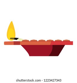 burning diya on white background