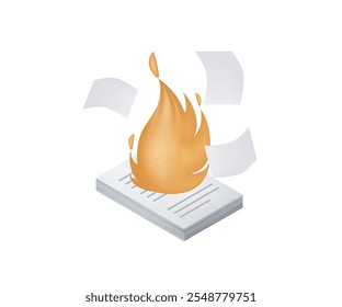 Burning document file concept illustration 3d isometric vector