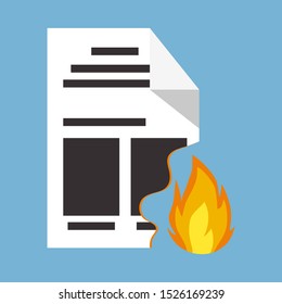 Burning document icon. Colored burning document icon.