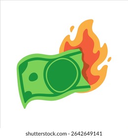 Burning Dollar Bill Illustration Symbolizing Financial Crisis and Economic Challenges on White Background