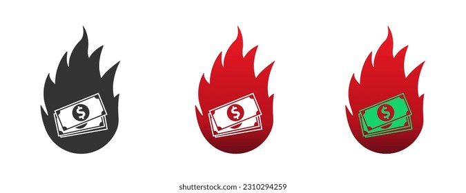 burning dollar icon. Money icon in fire. Vector illustration.